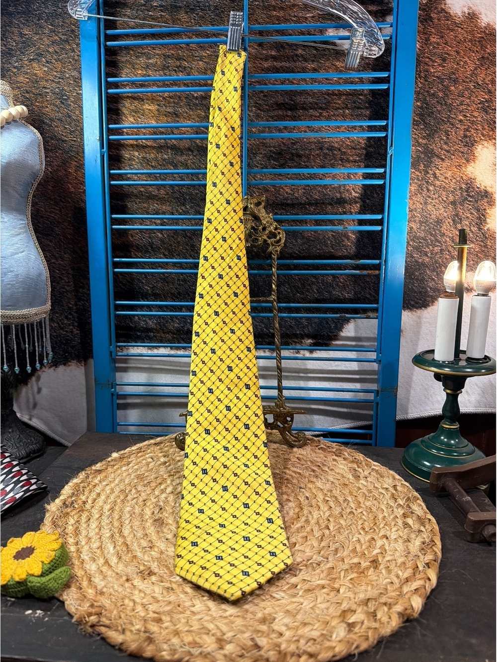 Kai Long Handmade 100% Silk Yellow Patterned Men's Tie